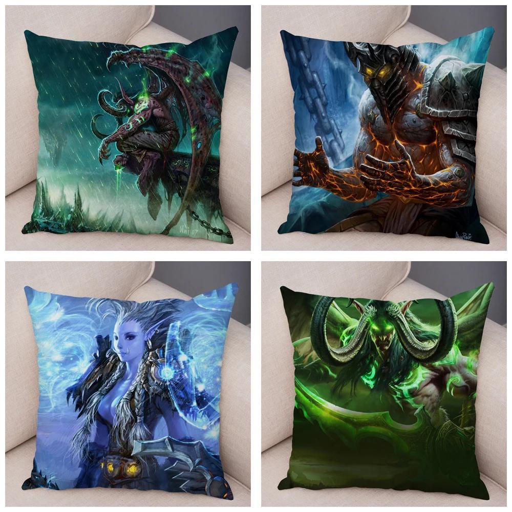 WOW Illidan Cushion Cover Decor Hot Game Hero Printed Pillow Covers for Sofa Home Pillow Case Super Soft Short Plush Pillowcase