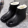 Rain Shoes Men's Short Tube Velvet Large Size Low-top Wear-resistant Waterproof Overshoes Rain Boots Kitchen Non-slip Car Wash Work Rubber Shoes