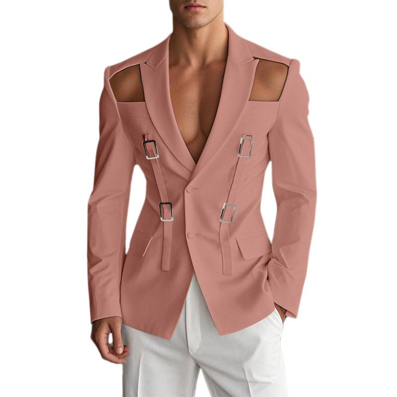 Europese En Amerikaanse Herenmode Holle Metalen Gesp Performance Kleding Effen Kleur Slim Fit Kostuumjasje Voor Mannen