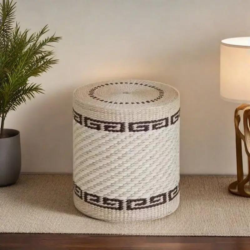 Round Rattan Ottoman Seat Cushion Handmade, Tatami Footstool, Tea Table Stool for Living Room, Low Height Chair