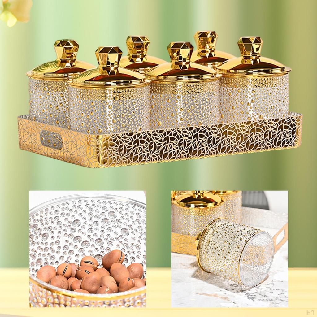 Kitchen Storage Jar Accessory with Lids Multifunctional Tray Transparent Gold Sturdy for Candy
