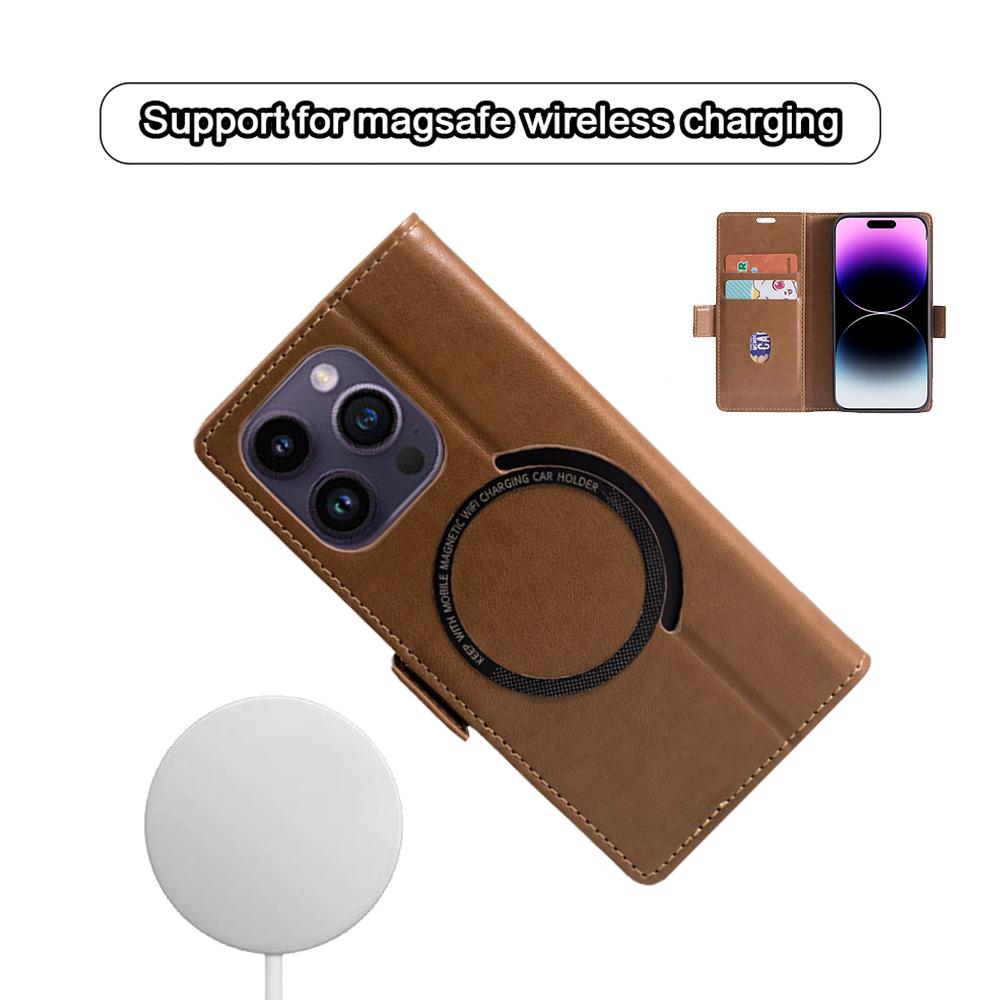 For iPhone 15 Pro Case Compatible with MagSafe Wallet Stand Leather Flip Phone Cover
