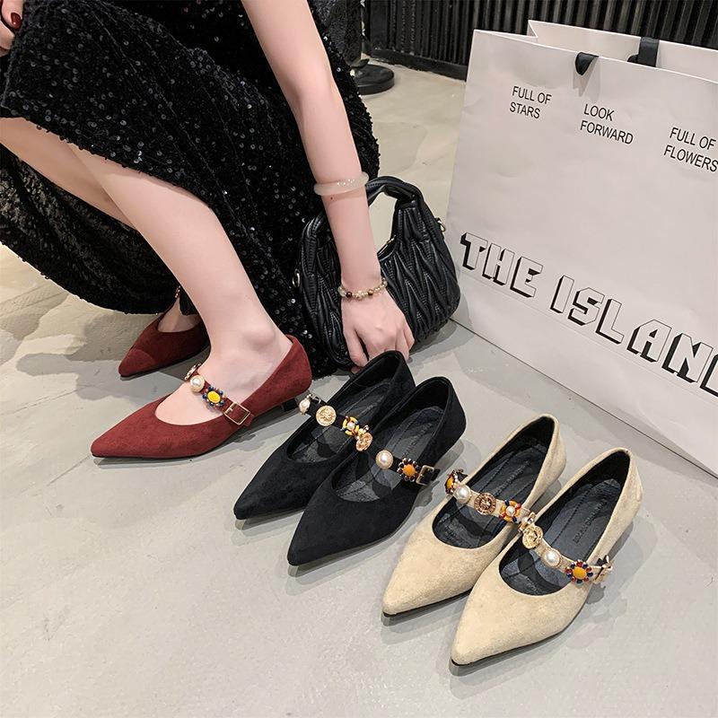 Gentle single shoes spring Mary Jane small high heels pointed women's shoes retro comfortable small leather shoes