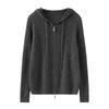 Women's 100% Pure Cashmere Striped Zipper Hooded Cardigan Sweater