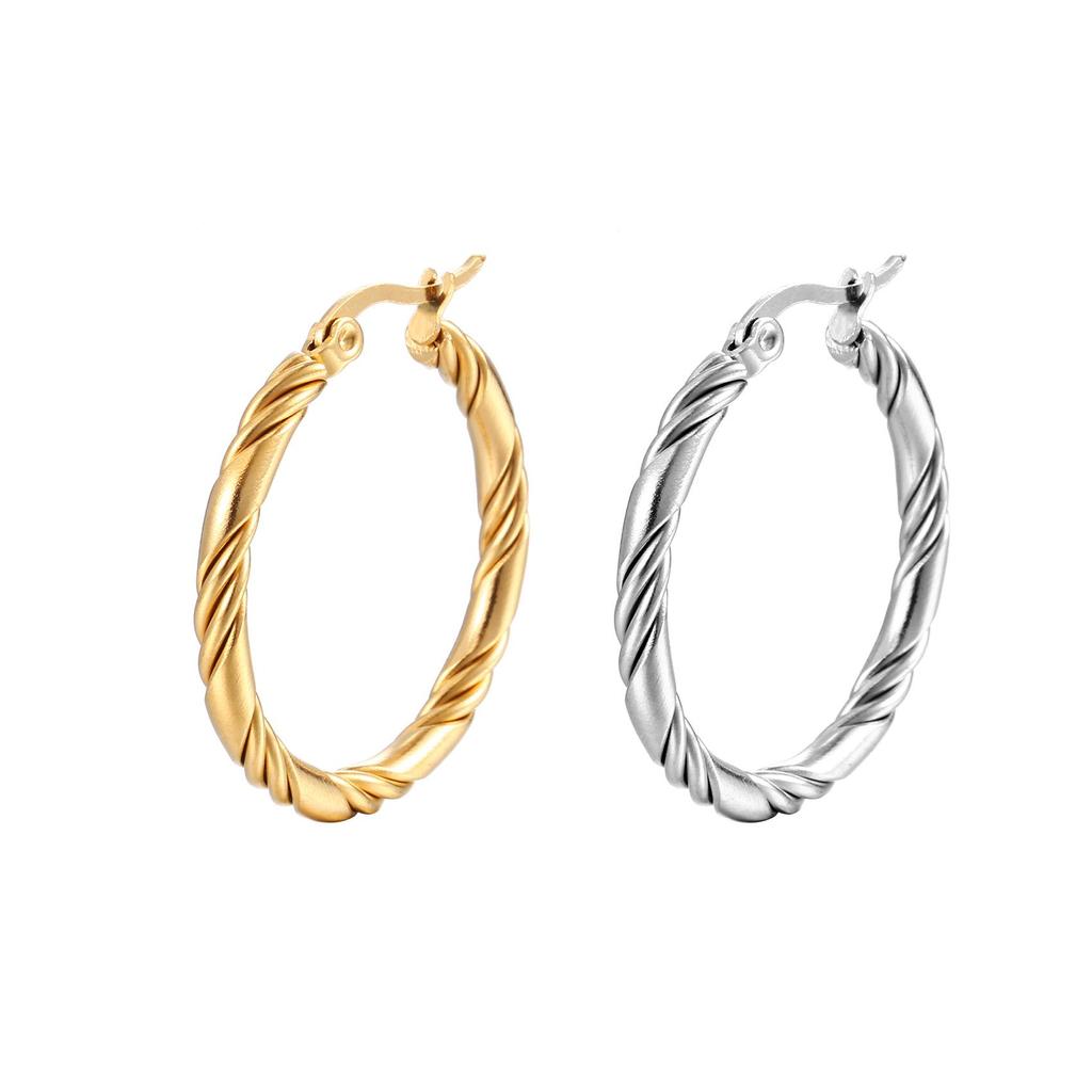 Fashionable European & American Twisted Wire Stainless Steel Earrings - Elegant and Unique Women's 316 Titanium Steel Ear Buckle.