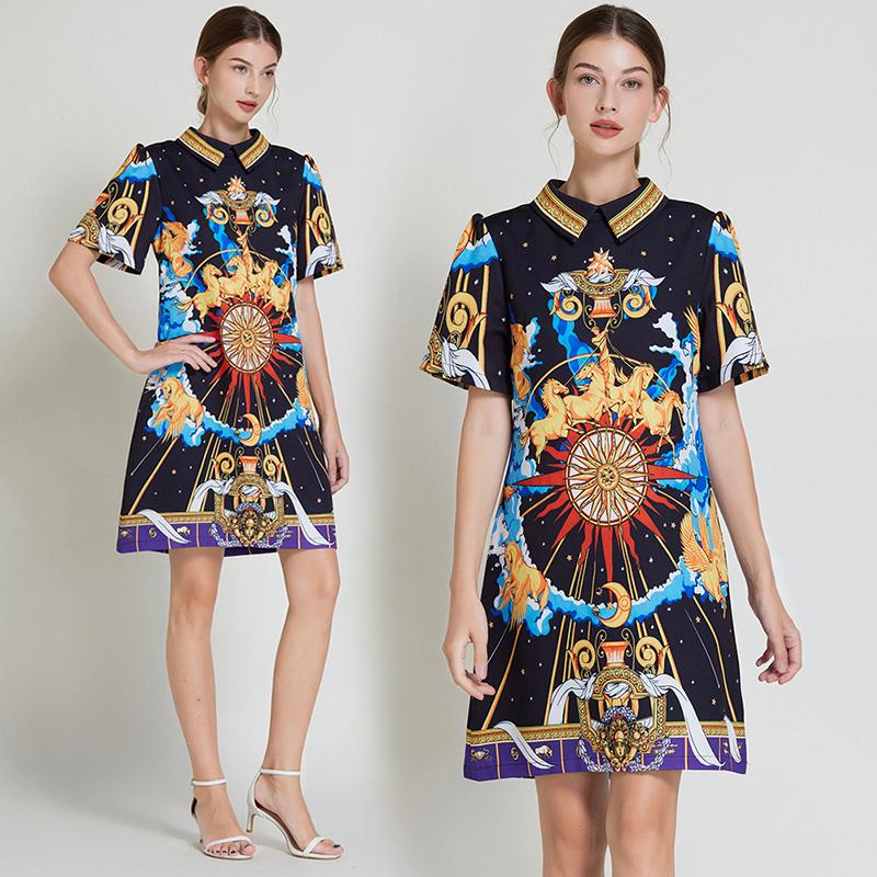 

Летние женские брендовые дизайнерские винтажные платья в стиле барокко с принтом на подиуме с короткими рукавами и вечерние платья M