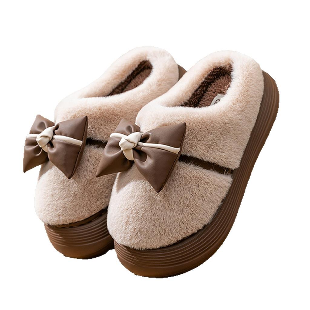 Cotton Slippers Thick-soled Indoor Household Cartoon Cute Bow Slippers Winter Bag Heel Warm Home Cotton Shoes High Heel