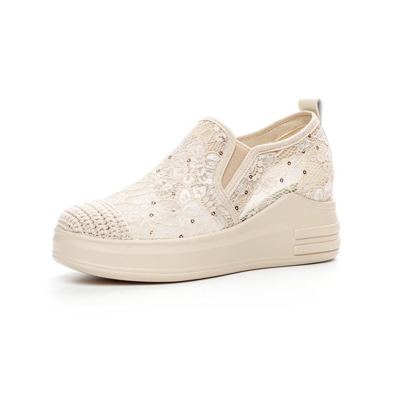 Trendige neue Muffin-Plateauschuhe mit Innenhöhe für Damen, Fischer-Mesh, lässige Sportschuhe