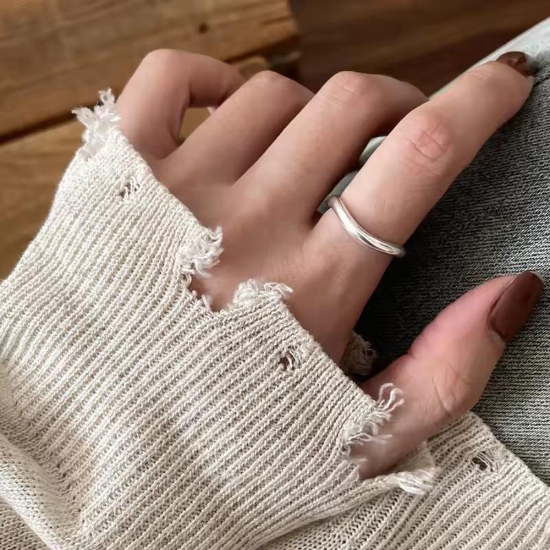 PANJBJ  925 Sterling Silver Double Layer Ring for Women Girl Gift Geometry Hollowing Out Minimalism Fashion Jewelry Wholesale