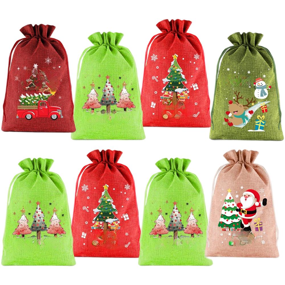 For Kids For Parties Holiday Present Bags Christmas Drawstring Bags Festive Gifting 20*30cm Assorted Colors Present Bags Xmas
