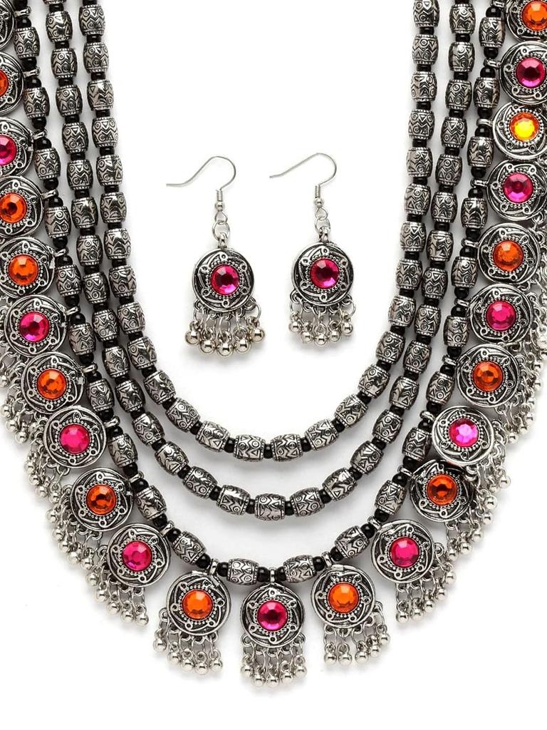 Latest Stylish Fancy Oxidised Silver Tribal Necklace Jewellery Set for Women Multicolor, One, Pure Silver, No Gemstone