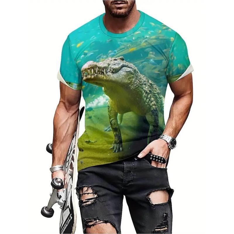 T-shirt da uomo con motivo 3D - Design con ricamo 3D Girocollo Manica corta Ampia Taglia Grande Abbigliamento estivo da uomo