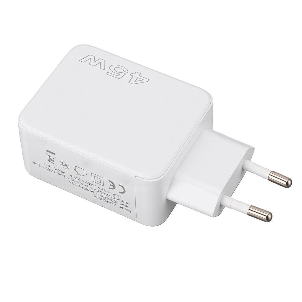 PD45W Fast Power Charger with Retractable Cable Overcurrent Overvoltage Prevention Dual Type C Port Charger for Phones