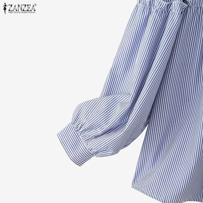 ZANZEA Women Casual Round Neck Loose Long Sleeve Stripe Blouse