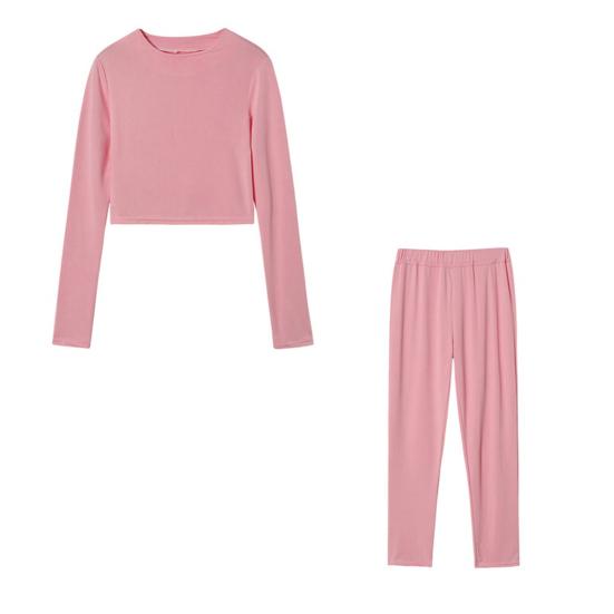 Casual Workout Two Piece Outfits for Women Long Sleeve Crop Top High Waisted Legging Pants Set Slim Fit Jogger Track Suits