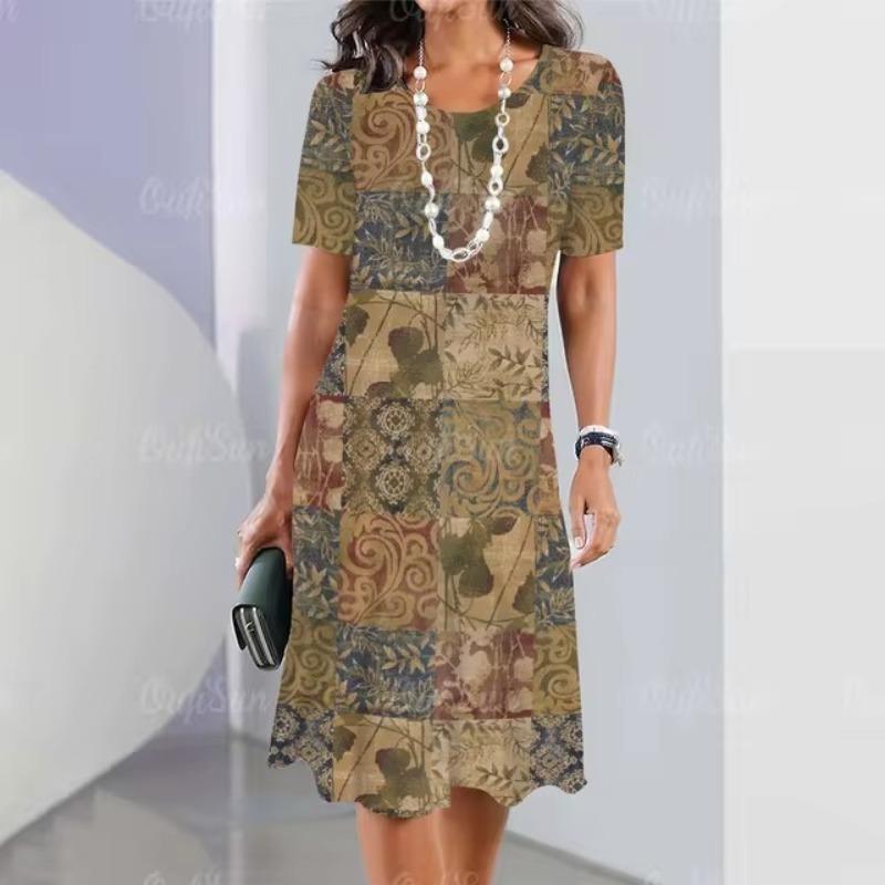 Fashion Women's Short Sleeve 3D Mini Dresses Plus Size Printing Loose Dress