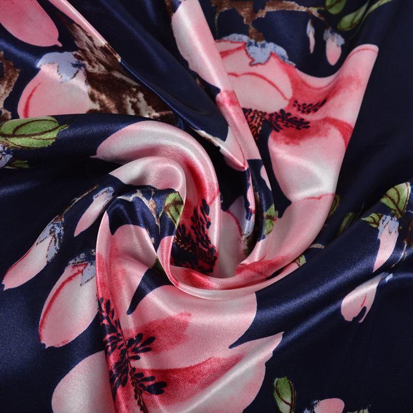 BYSIFA|Navy Blue Pink Silk Square Scarf Printed Women Brand Satin Scarves Shawls China Style Peach Blossom Design Head Scarf