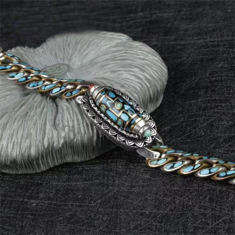 HX New Guochao Men's Bracelet Personality Retro Transfer Rotating Nine Eye Pearl Bracelets High-end Gift Fashion Jewelry