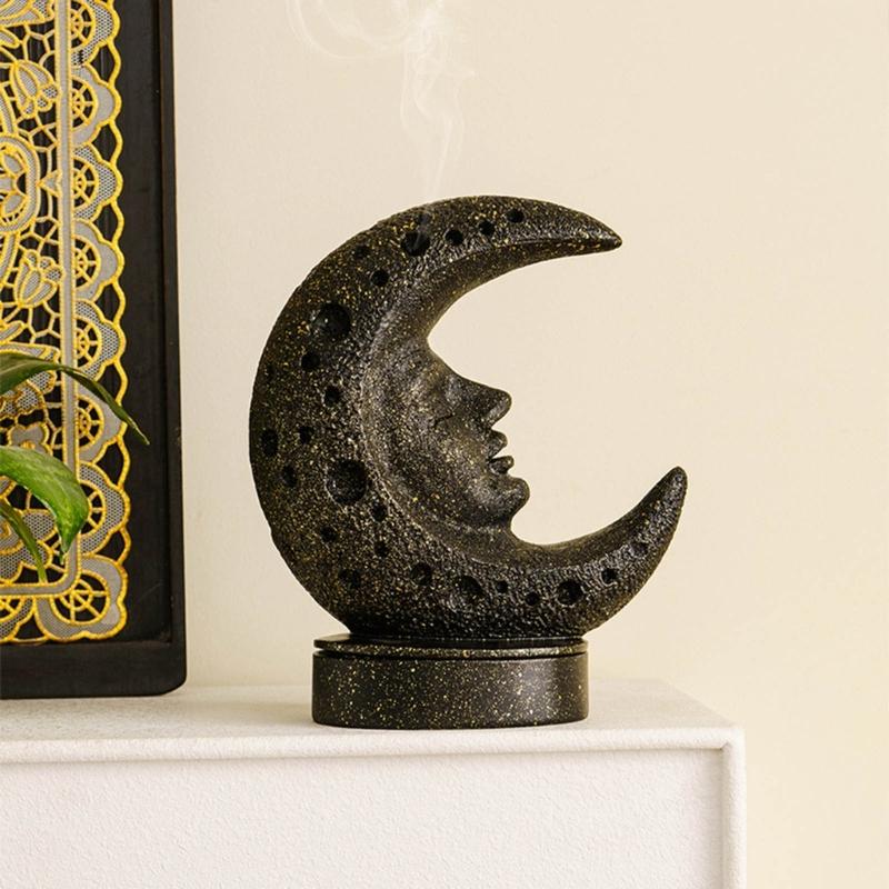 Moon Themed Resin Aromatherapies Burners Middle Eastern Dust Resistant Ashes Catcher Decorative Piece for Living Space