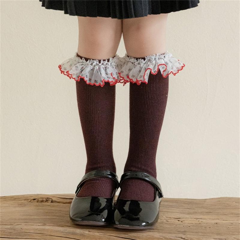 Lace Ruffle Socks Calf Socks for Teen Girls 3-13 Year Long Leg Warmer Knee Stockings Fashion Children Socks