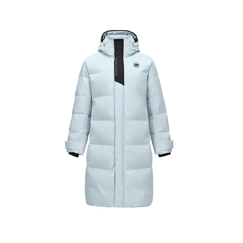 Skechers Comfort Sports Series Windproof Water-Repellent Cold-Resistant Warm Anti-Bacterial Anti-Static Casual Hooded Long Down Jacket P424M022-01MZ