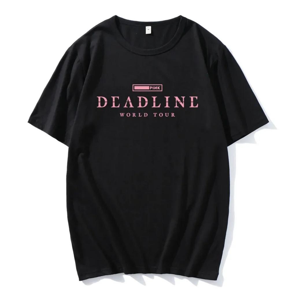 BLACK and PINK WORLD TOUR DEADLINE T-shirt Summer Short Sleeve Male Tshirts Unisex Streetwear Korean Band Fashion T Shirt Women