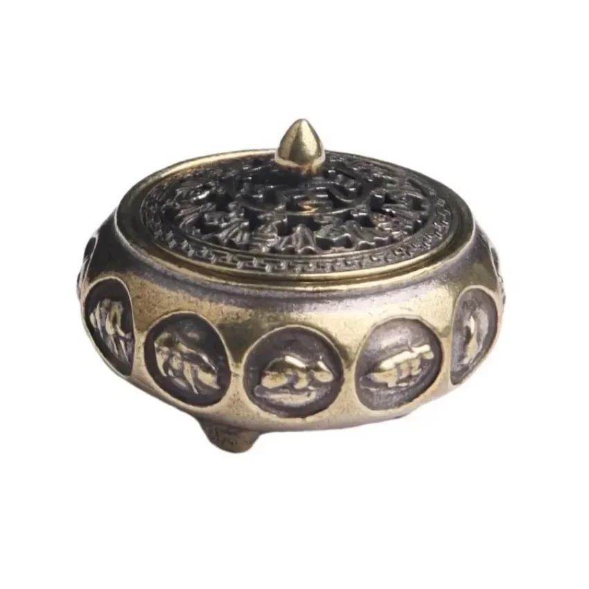 1 Pcs Retro Solid Color Incense Burners Ornament Suitable Home Office Sandalwood Holder Supplies Antique Bronze Household Decor