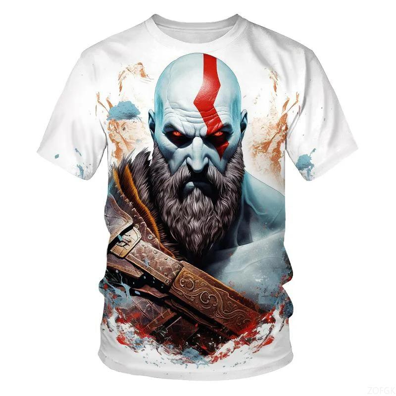 Men's Fashion Game Character 3D Printed T-shirt Hip Hop Trend Harajuku Street Wear Round Neck Short Sleeve God of War Summer