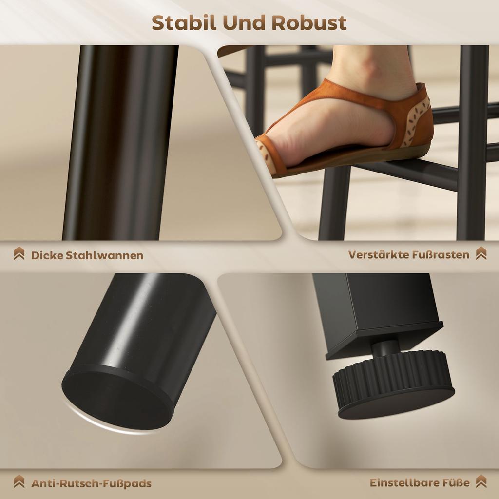 Set Tavolo Alto da Bar a 3 Pezzi con Contenitore, Portabottiglie, Portabicchieri, Sgabelli con Poggiapiedi, per Spazi Piccoli, Grigio