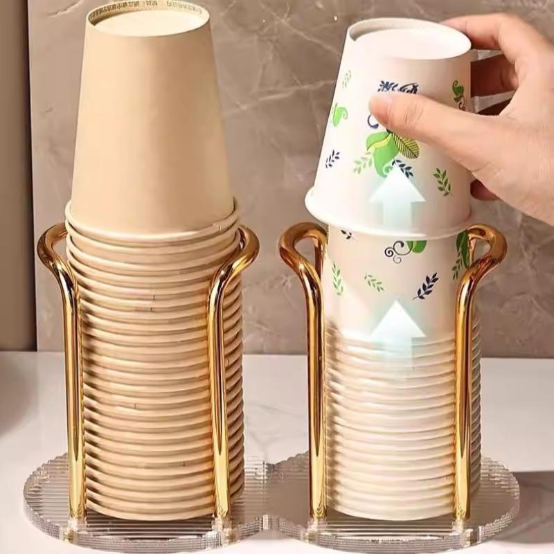 Luxury Disposable Cup Storage Holder Water Tea Cups Dispenser Rack Shelf With Longer Stick Mug Display Stand Home Organizer