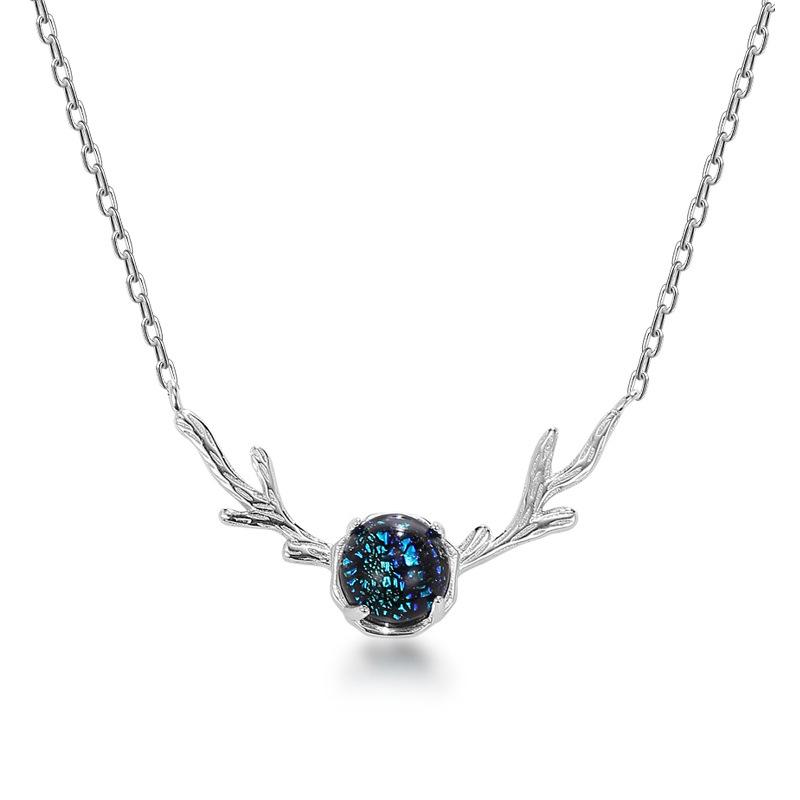 S925 Sterling Silver Versatile Deer Antler Necklace for Women - Japanese Style, Light Luxury Forest-Inspired Clavicle Chain