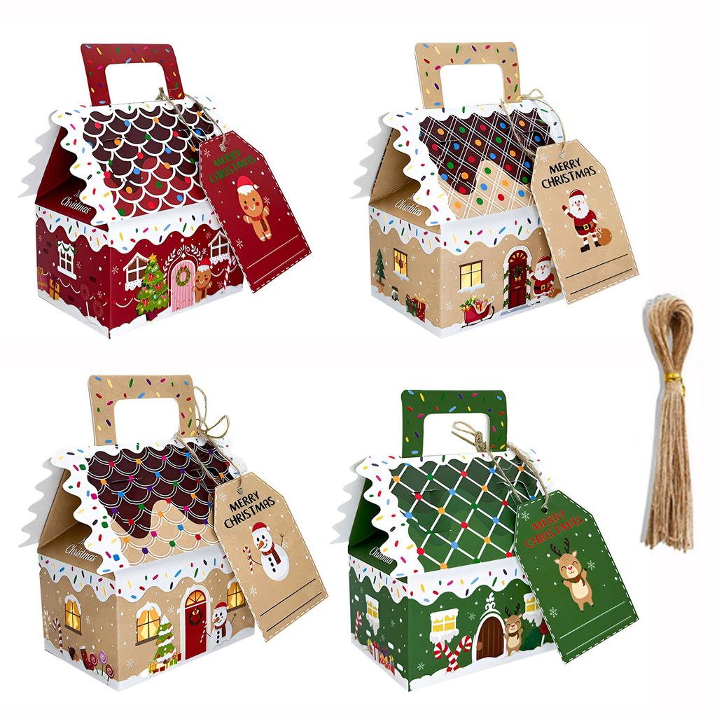 24 Set Christmas Gingerbread House Kraft Paper Packaging Box Small Paper Gift Bags Xmas Treats Party Favors Stocking Stuffers