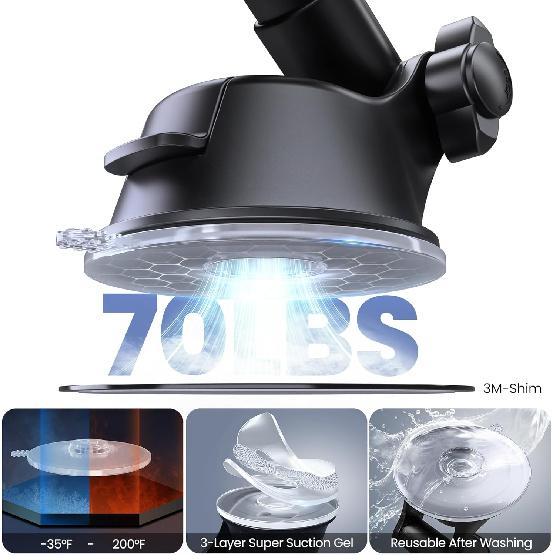 Car Phone Holder, Phone Holders for Your Car Dashboard Windshield, 360° Adjustable (4.8-7") Telescopic Arm, Suction Cup Cell Phone Holder for Truck