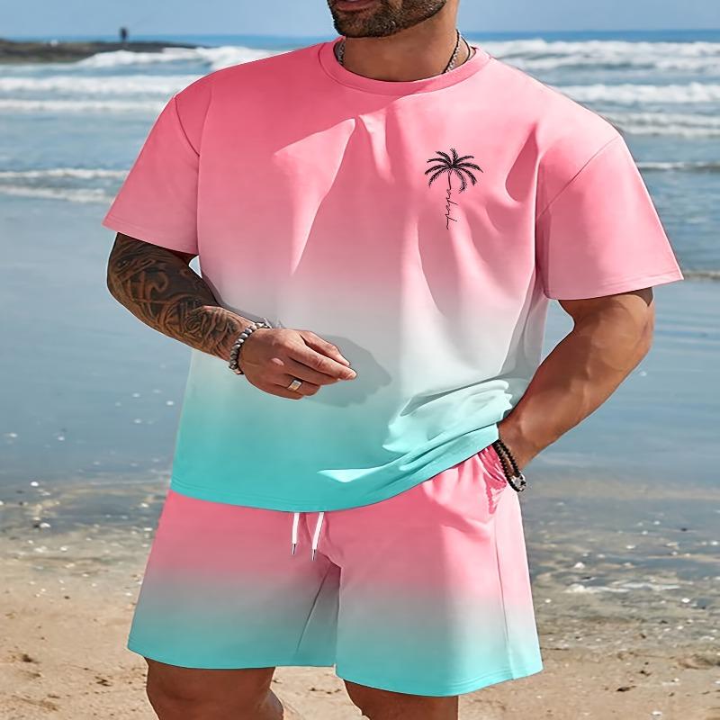 

2 piece set of men s casual sportswear round neck short sleeve T-shirt and elastic waistband shorts, suitable for summer outdoor activities XL