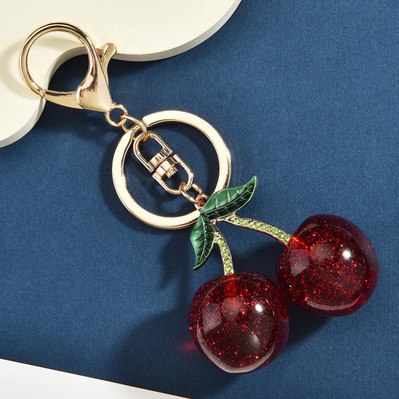 Sparkling Cherry Blueberries Pendant Keychain Summer Fruits Cherries Keyring For Women Men Jewelry Bag Pendant Accessories Gift