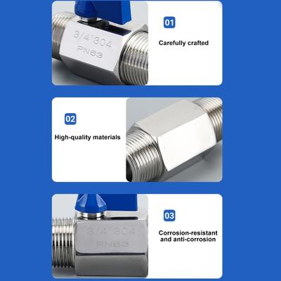 Compact 1/4Inch Internal External Thread Mini Ball Valves High Temperature Resistance Stainless Steel Corrosion Proof