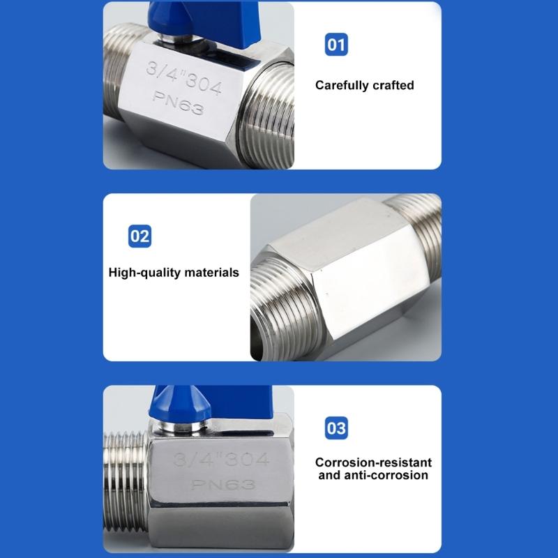 Multipurpose Temperature Resistant 304 Stainless Steel 1/4" Miniature Ball Valves Compact Size Threaded End Connection