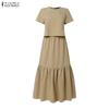 ZANZEA Women Short Sleeve Blouse and Long Skirts Summer Two Piece Suit Sets