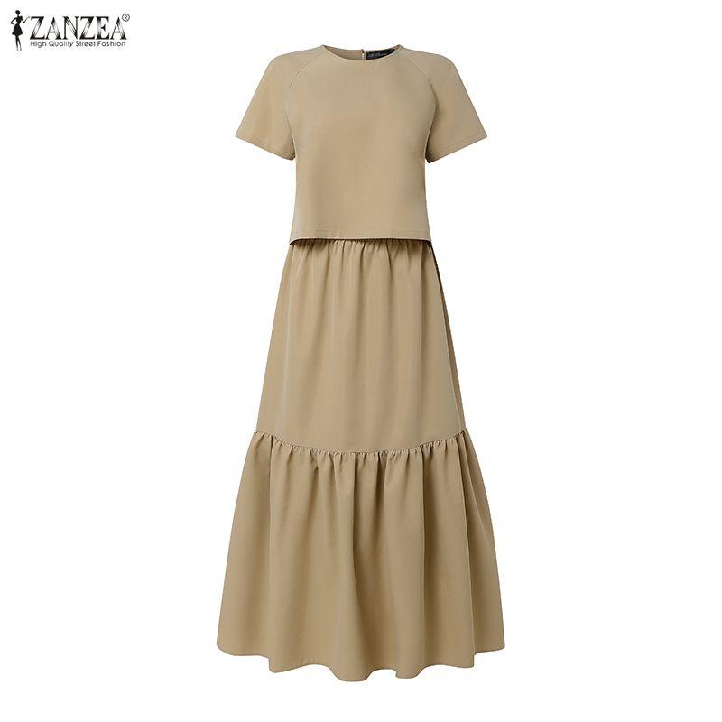 ZANZEA Women Short Sleeve Blouse and Long Skirts Summer Two Piece Suit Sets