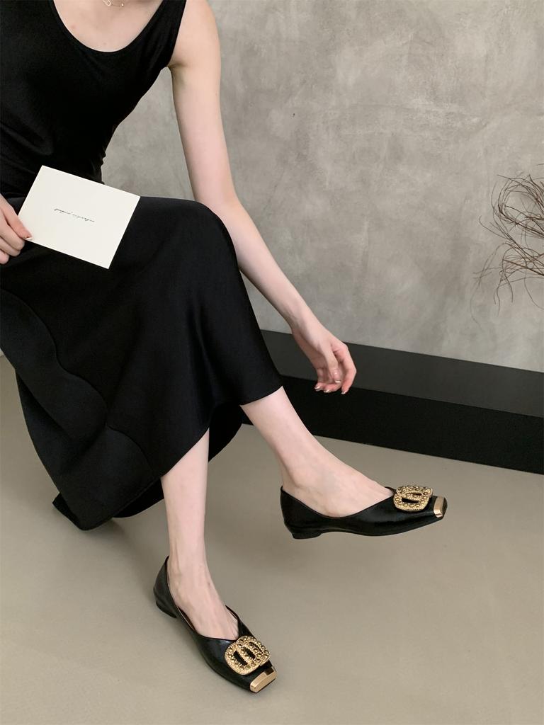 Fashion Spring Slip-On Office Lady Leahter Shoes Comfort Ballet Flats French Rhinestone Moccasins Loafers Women's Flat Shoes Autumn New