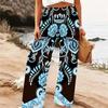 Damen Sommer Strand Weite Hosen Blumenmuster Elastisch Hoher Bund Lockerer Schnitt Lässig Urlaub Palazzo Hosen