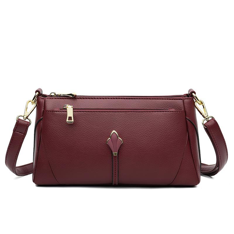 Soft Leather Fashionable Middle-aged Mom Bag, Large-capacity Single-shoulder Grandma Bag, Crossbody Small Square Bag Casually