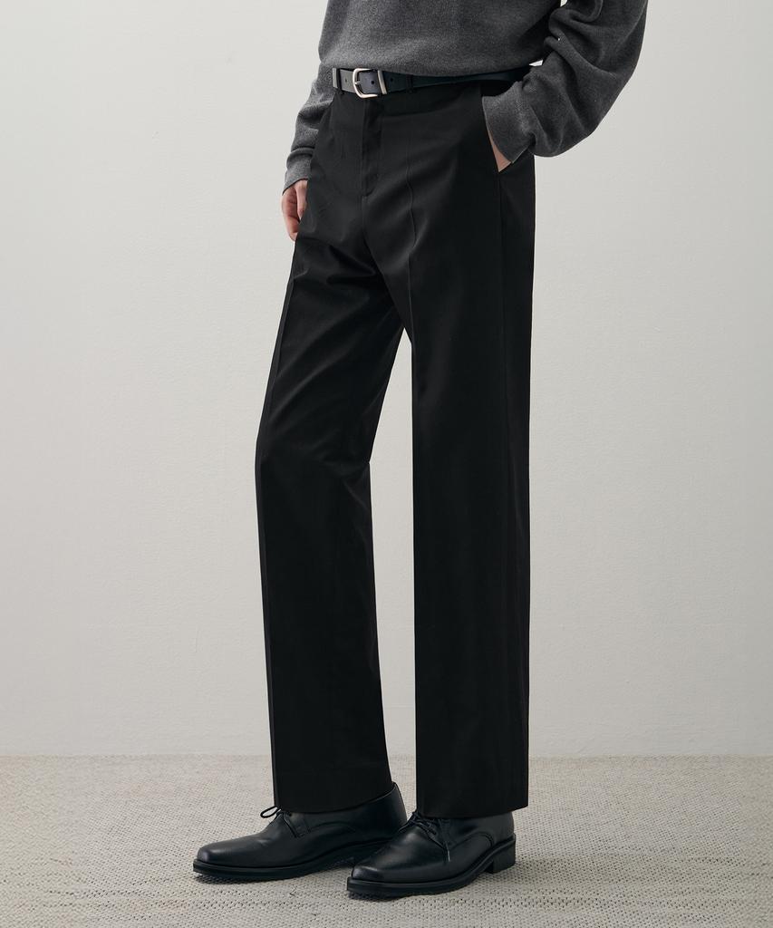 DRAW FIT Dove Wool Relaxed Straight Slacks [Black]