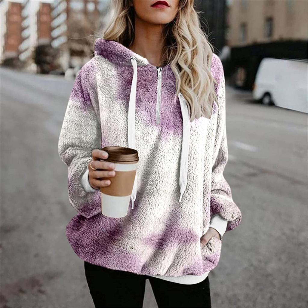 Damen Winter Freizeit Mode Locker Plüsch Kordelzug Kapuzenjacke