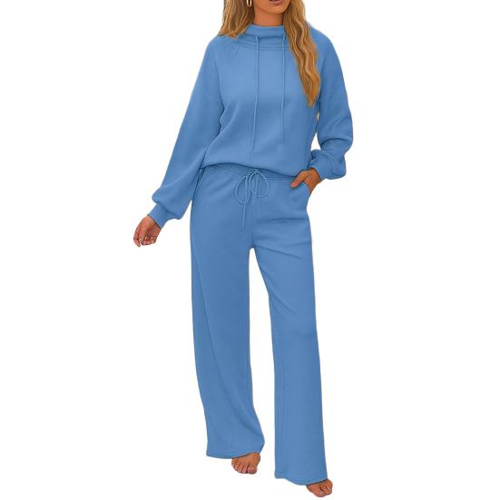 Completi da Donna Due Pezzi Felpa con Cappuccio Manica Lunga Pantaloni a Gamba Larga Tute Autunnali Casual Lounge Tuta