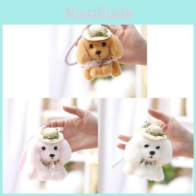 Cute Teddy Dog Plush Toy With Straw Hat For Girls Keyring And Bag Ornament