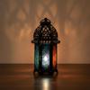 Iron Candle Holder Lantern Tealight Glass Metal Frame with Openwork Pattern And
