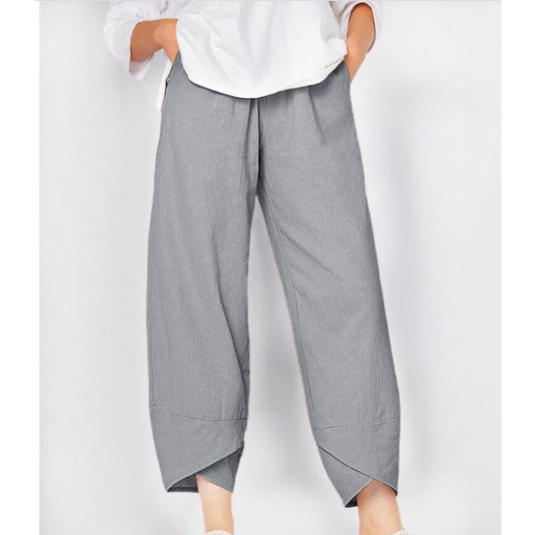Summer Women Elastic Waist Pants Cotton Loose Casual Trousers