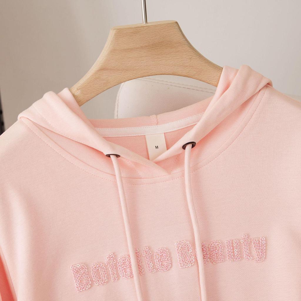 Women's Autumn Loose Fit Hooded Sweatshirt with Letter Embroidery - Korean Style, Versatile Long Sleeve Top