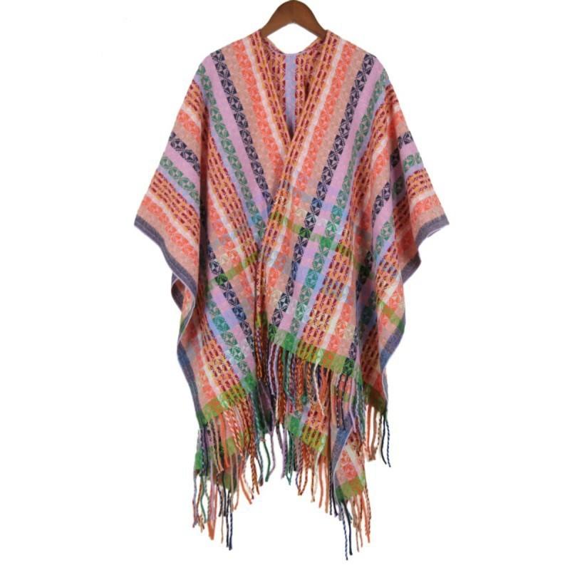 Women'S Bohemian Shawl Travel Ethnic Large Cape Fashion Winter Tassel Warm Scarf